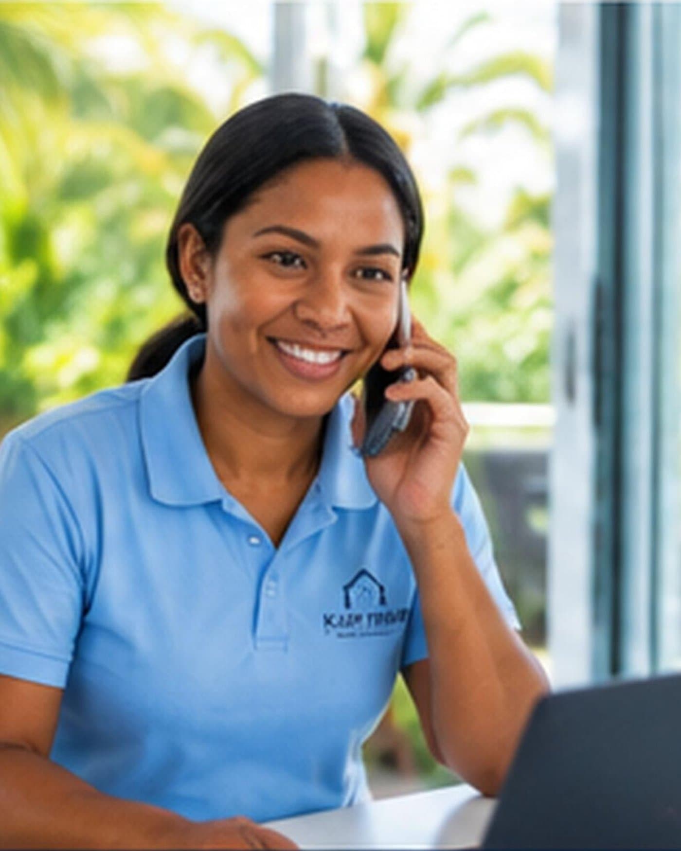 Une employée de K-Jay Prime répondant au téléphone